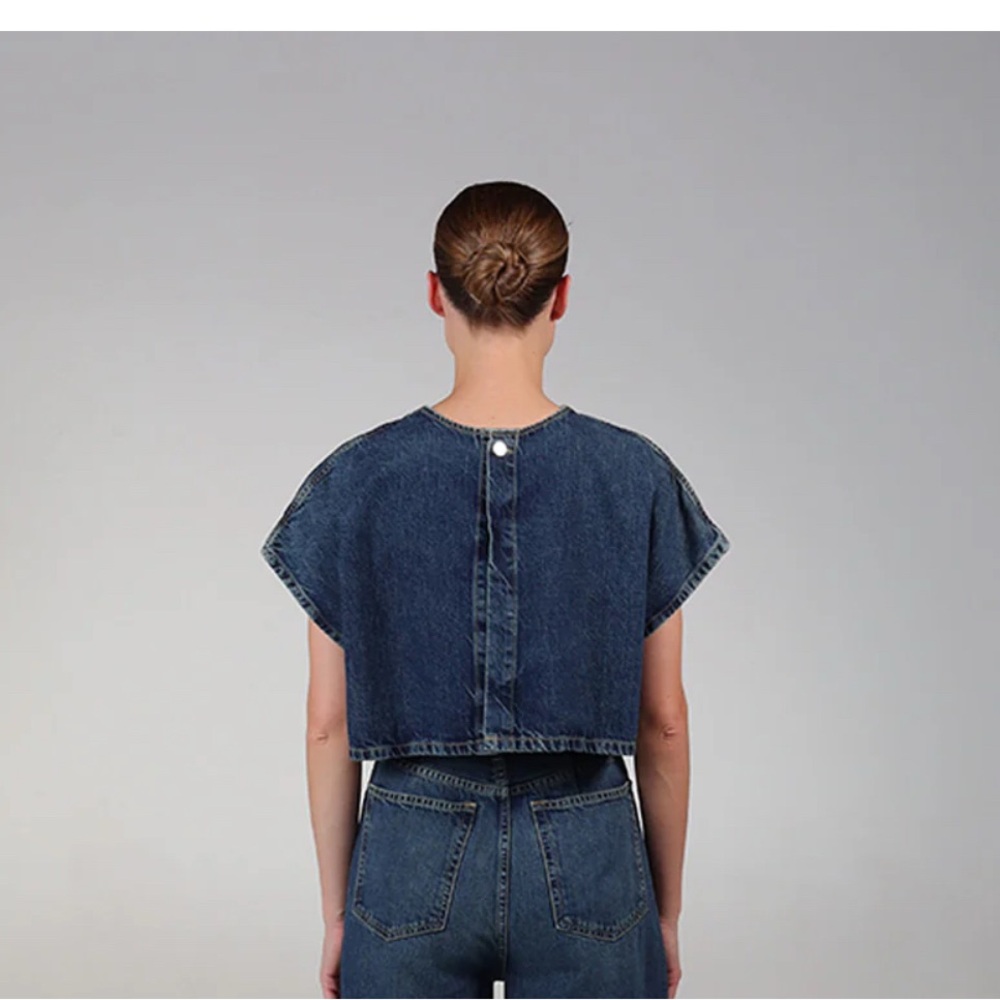 Etica Blue Crop Top - Aire Open Back Tee Terrance’s - Picture 2 of 5